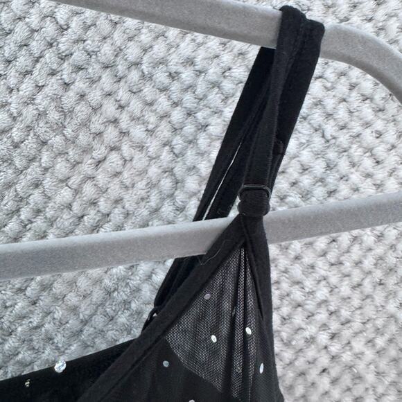 Shein Dress Womens L Black Rhinestone Sheer Slip Maxi Dress Front Slit Party - Picture 5 of 12